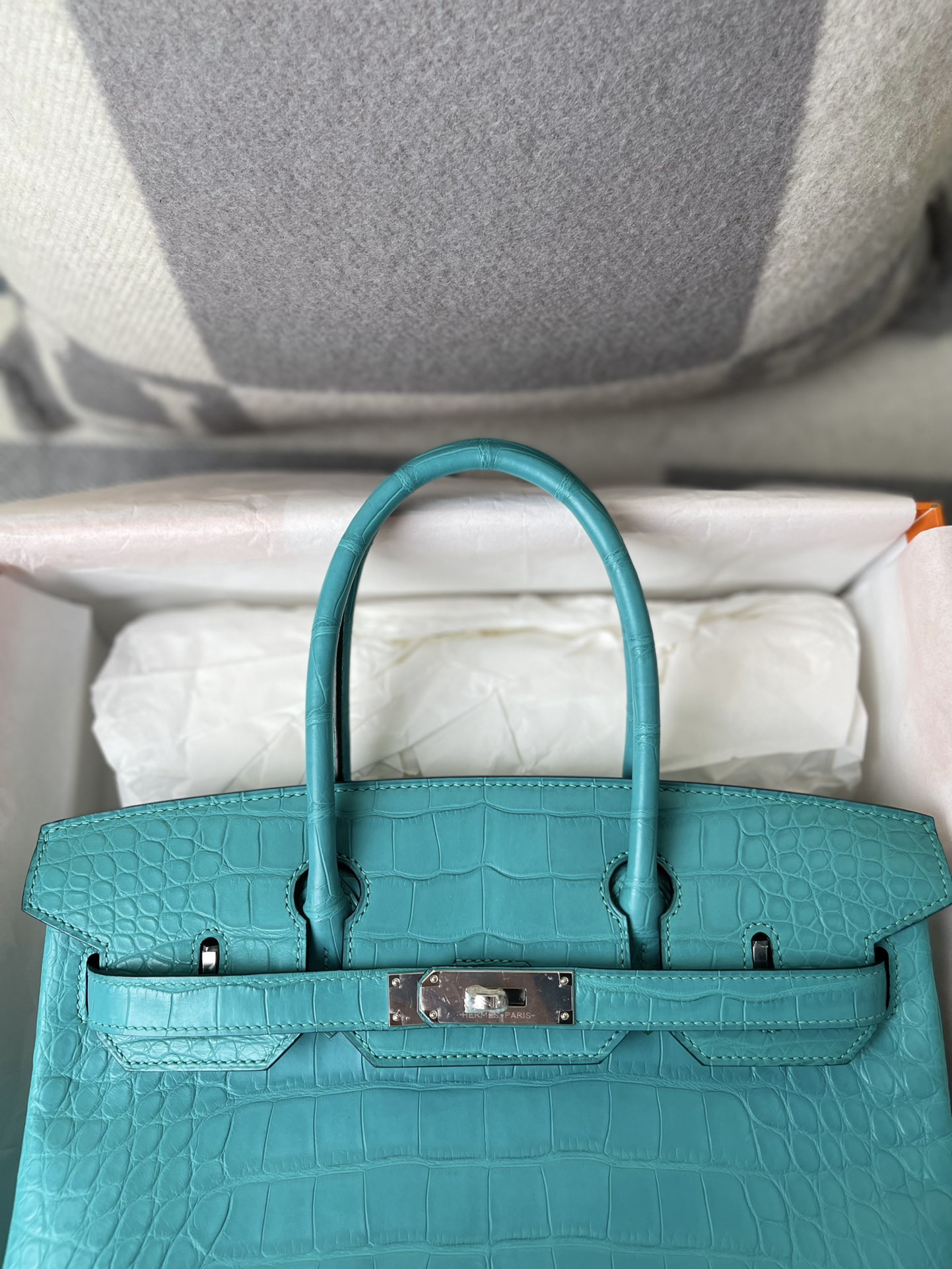 Hermes Birkin 30CM Handmade Bag In Blue Turquoise Crocodile Niloticus Matte Skin